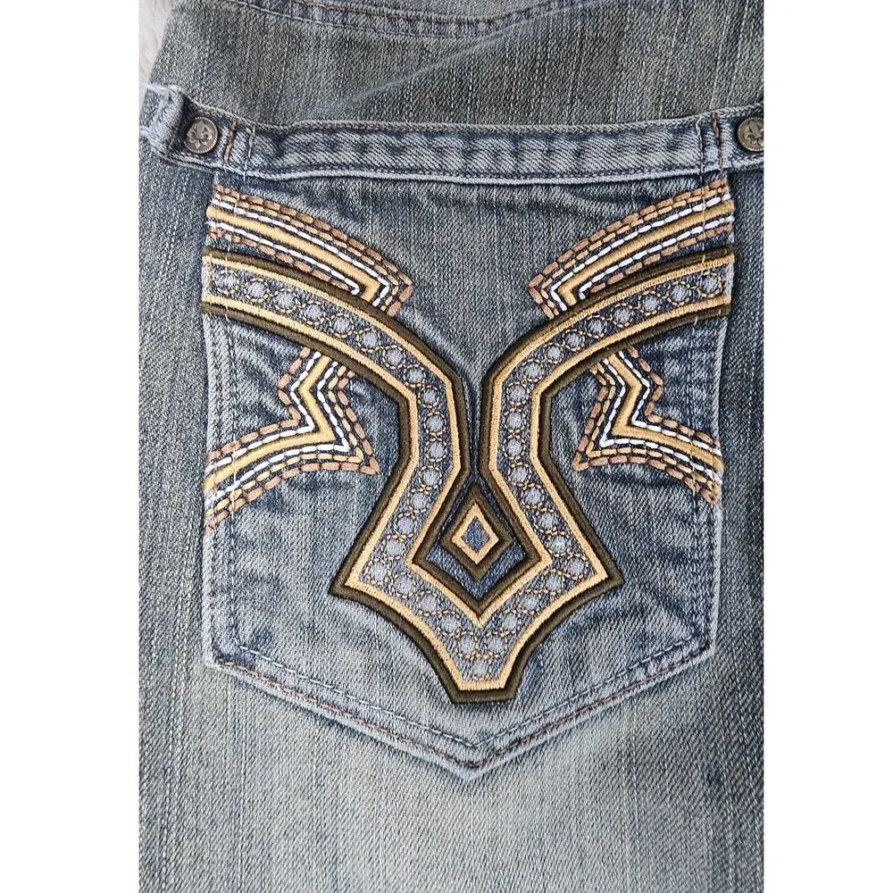 Raw Blue Jeans, Rare, Vintage, Y2K, Embroidered, Streetwear, Mens Size 32/32